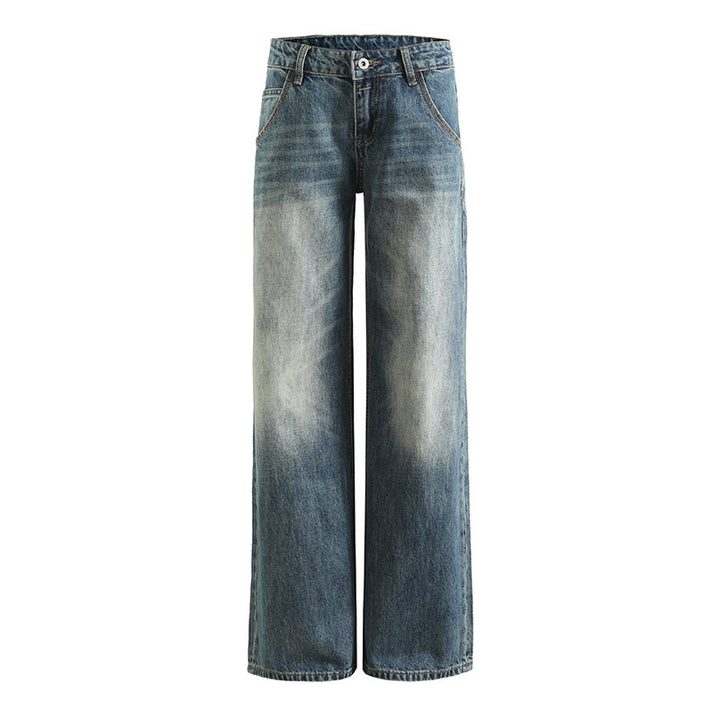 Dame bredden denim-bukser med høj talje og vintage-vask Stilla