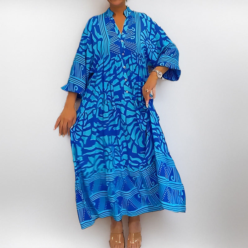 Dame Kaftan Kjole med afslappet snit og kunstnerisk mønster Stilla