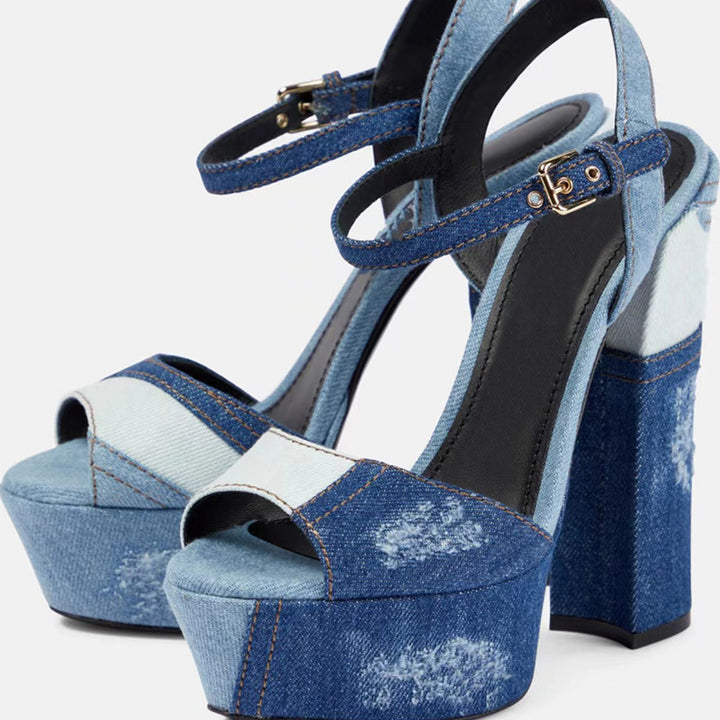 Femme Platform Højhælede Denim Sandaler Stilla