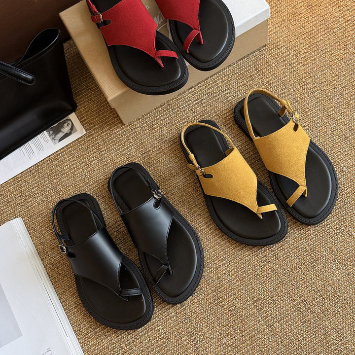 Femme Stilfulde Dame T thong Slide Sandaler med justerbar ankelrem Stilla