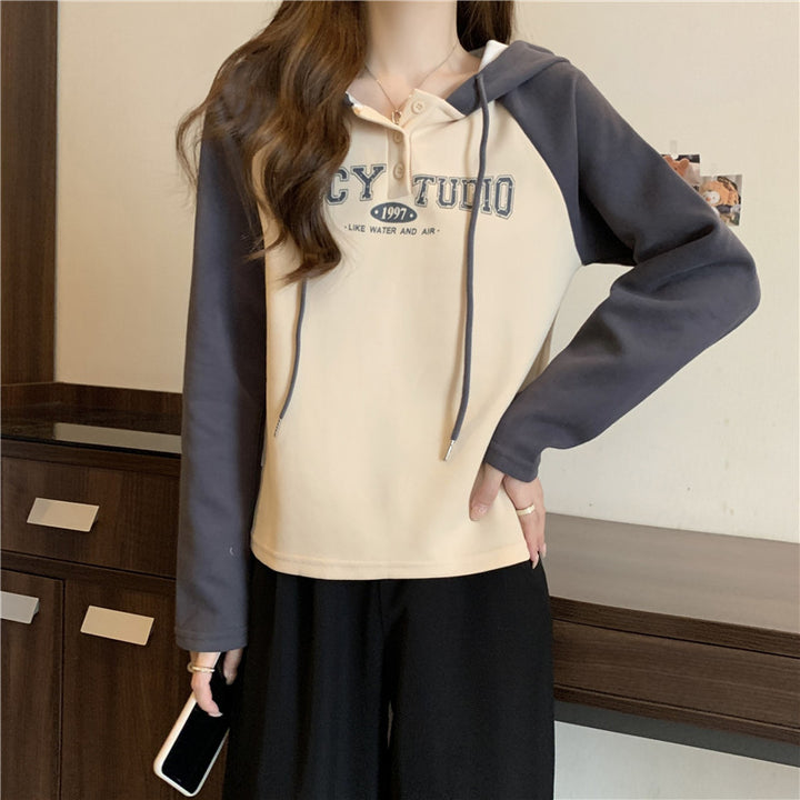 Femme Casual Kontrast Hoodie med knapdetalje Stilla