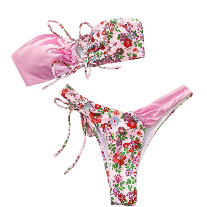 Dame Bandeau-Bikini-sæt med justerbare stropper og feminint blomstermønster Stilla