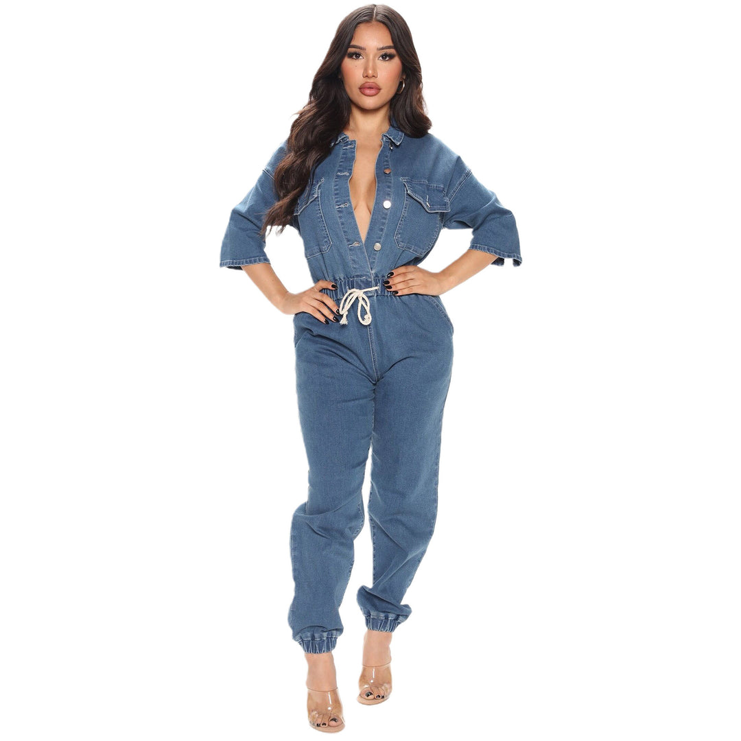 Dame Denim Jumpsuit med talje og knapdetaljer Stilla