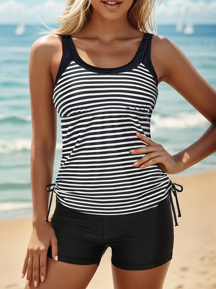 Dame Tankini med justerbare sider og moderne stribemønster Stilla