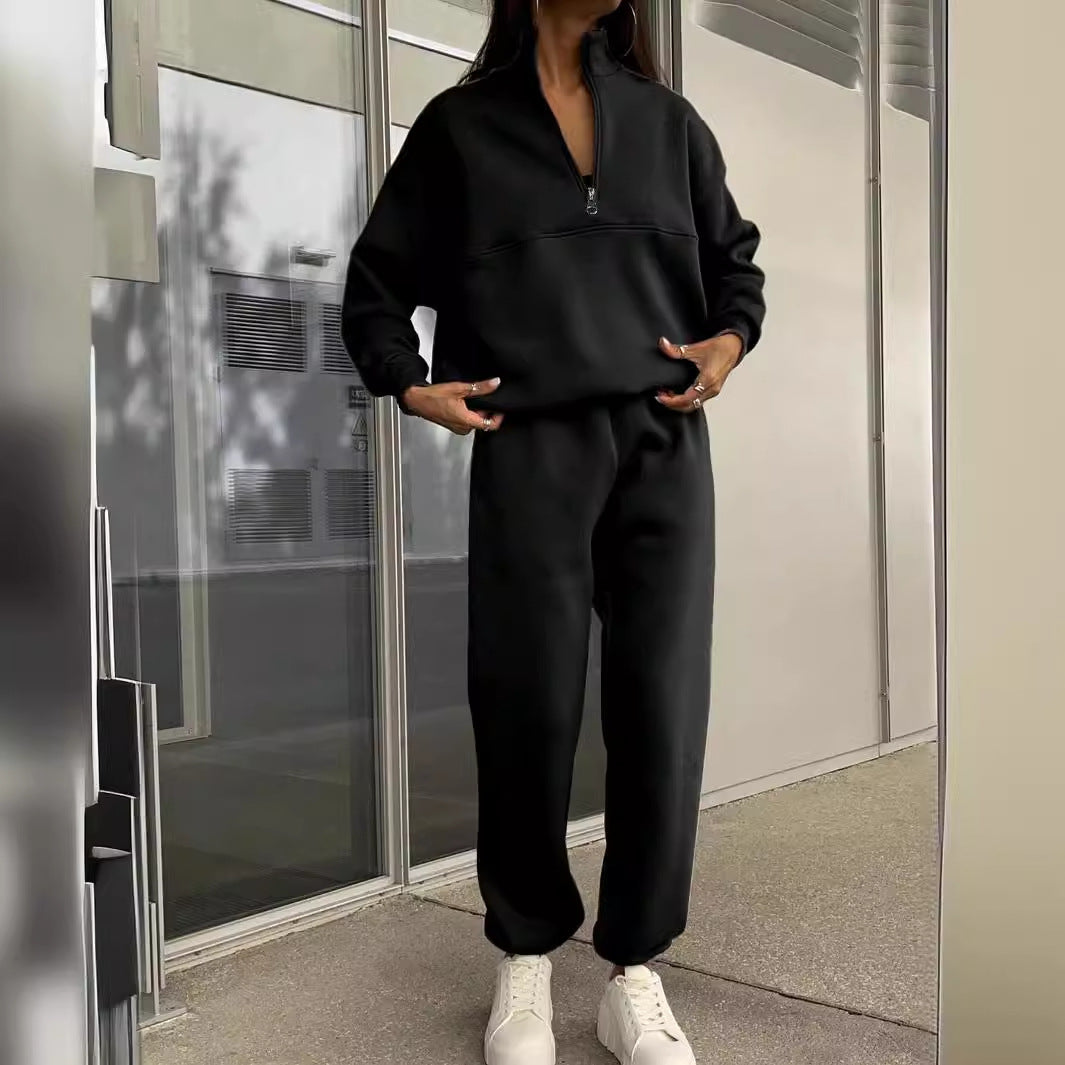 Dame sporty Sweat-sæt med lynlås og elastisk talje Stilla