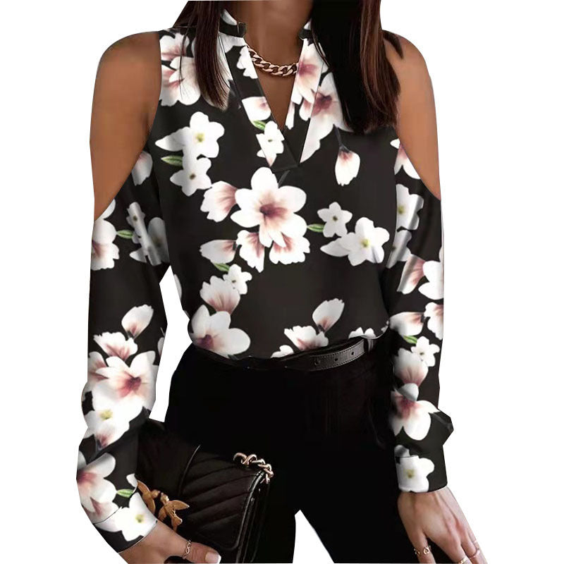 Damebluse med off-shoulder ærmer og blomsterprint Stilla