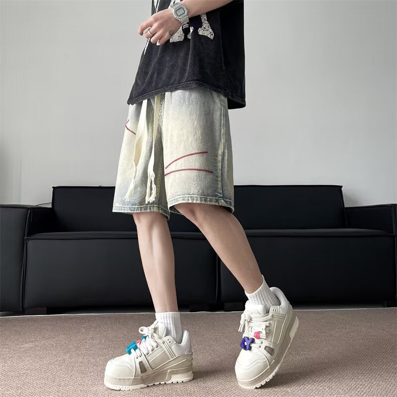 Herrer fashionable korte jeans-shorts med unikke distressed-detaljer og fleksibel talje Stilla