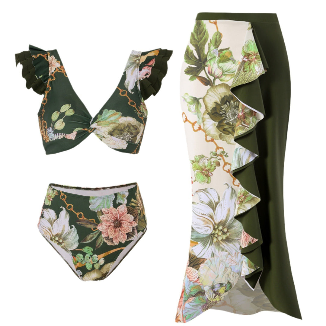 Dame Bikini-sæt med charmerende rynke-design og elegant strandindpakning Skovae