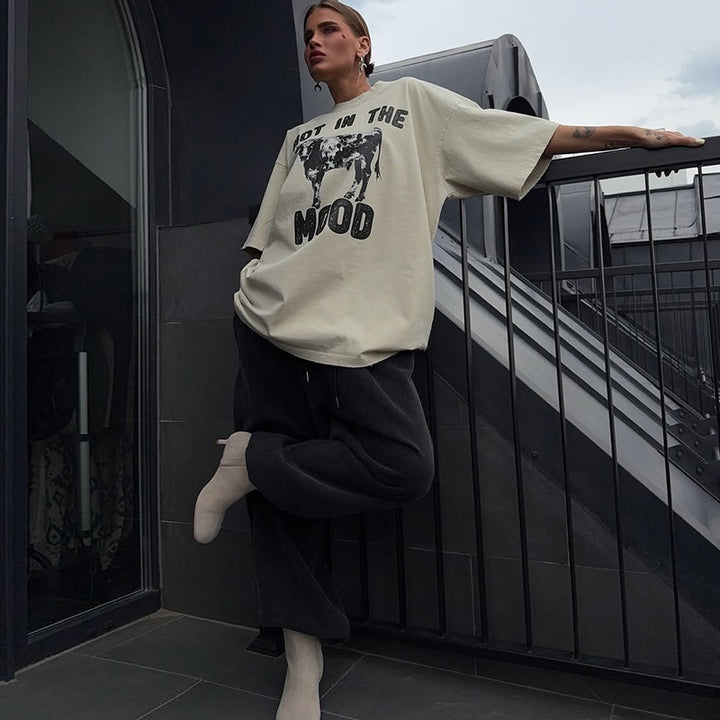 Dame Oversized T-Shirt med iøjnefaldende grafiktryk Stilla