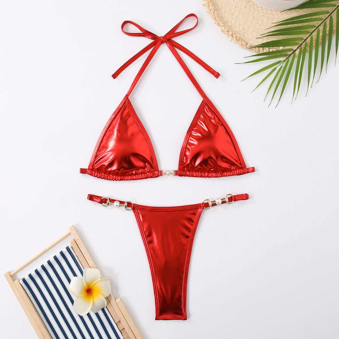 Dame Triangel-Bikini-Sæt med justerbare stropper og glitrende detaljer Stilla