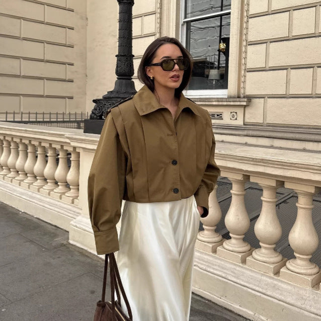 Femme Cropped Militærstil Knap-Jakke Stilla