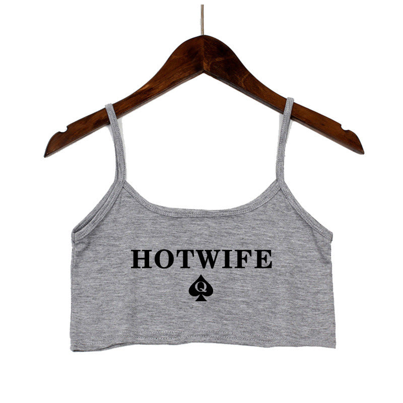 Dame Crop-top med moderne skrifttyper og justerbare stropper Skovae