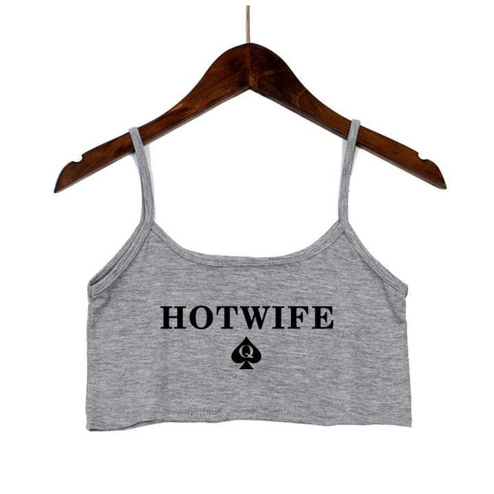 Dame Crop-top med moderne skrifttyper og justerbare stropper Skovae
