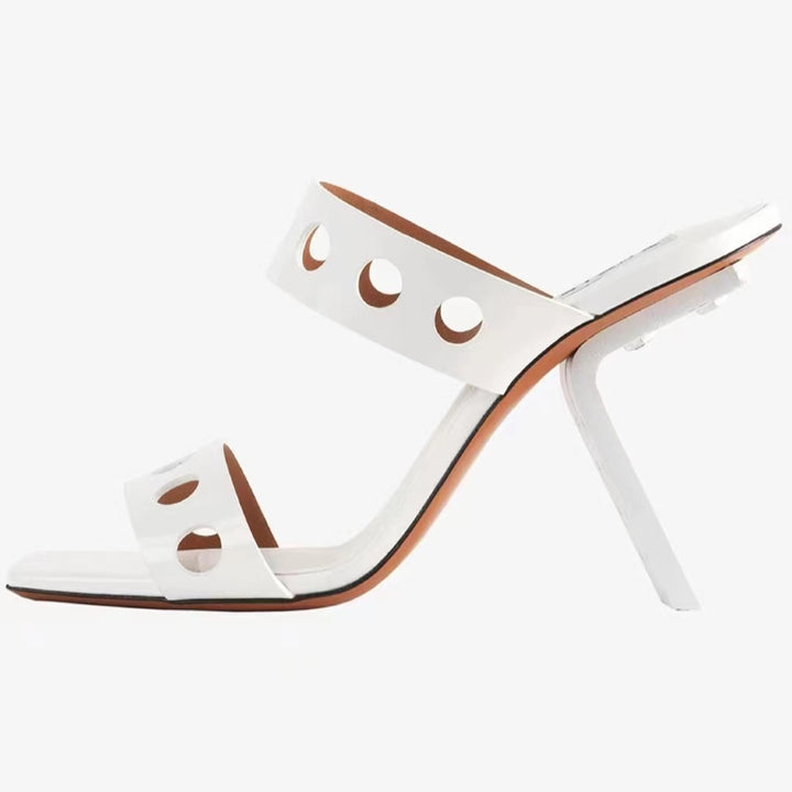Femme moderne Open-Toe-Blockhæls-Mules med udsnit cirkulært design Stilla