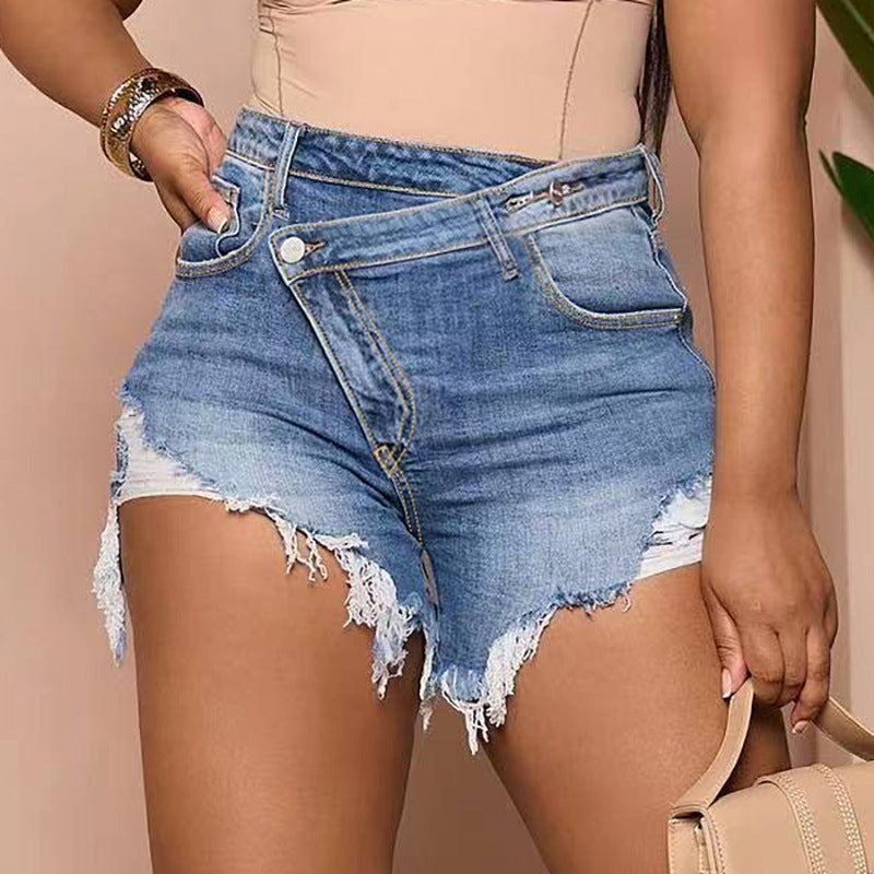 Dame jeansshorts med frynset kant og høj talje Stilla
