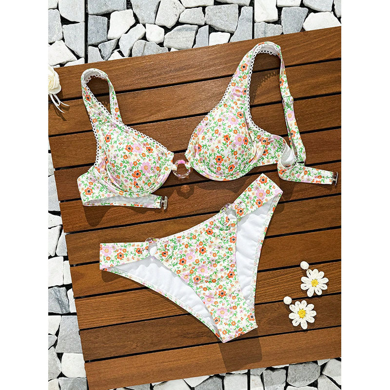 Damer bikini-sæt med blomster mønster og justerbare stropper Skovae