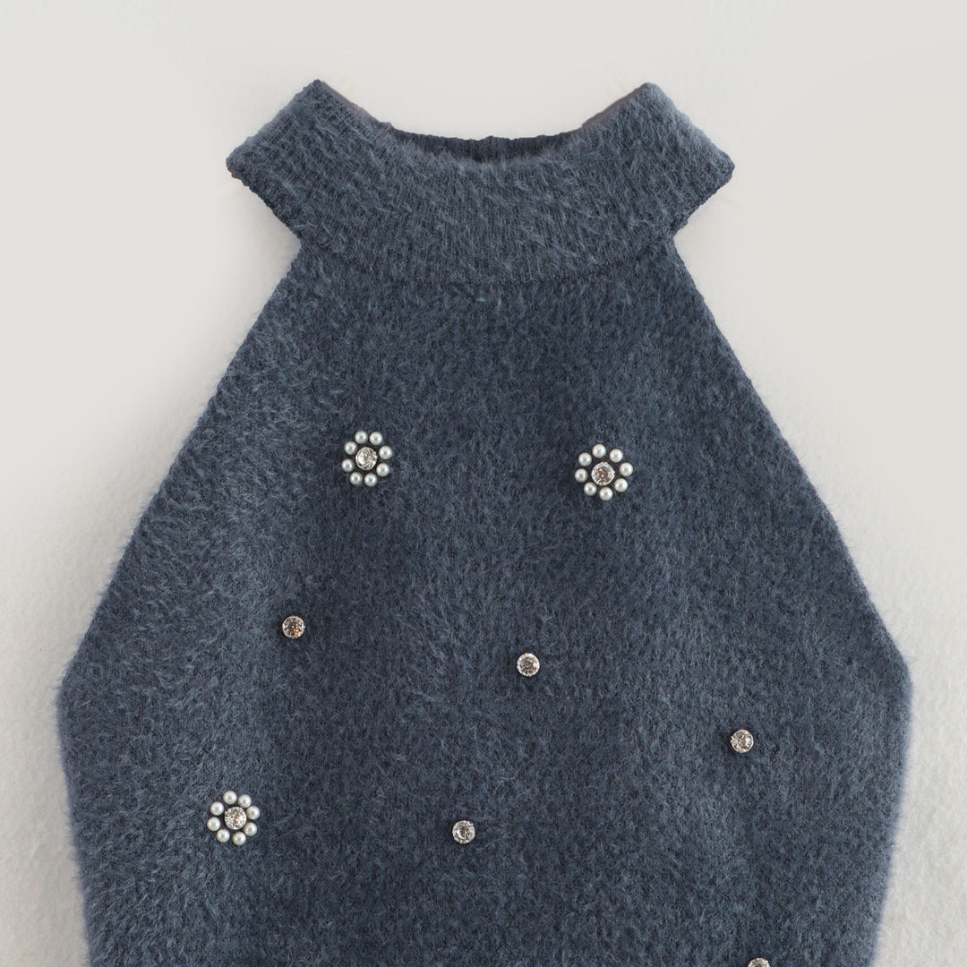 Femme Elegante Halterneck Mini Kjole med dekorative udsmykninger Stilla