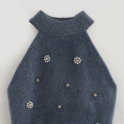 Femme Elegante Halterneck Mini Kjole med dekorative udsmykninger Stilla