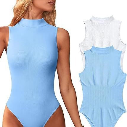 Dame bodysuit med elegant ståkrave og struktureret overflade Stilla