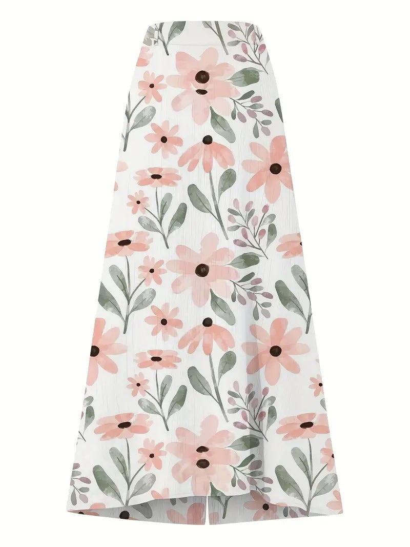 Damer lang nederdel med floral design og knapdetaljer Stilla