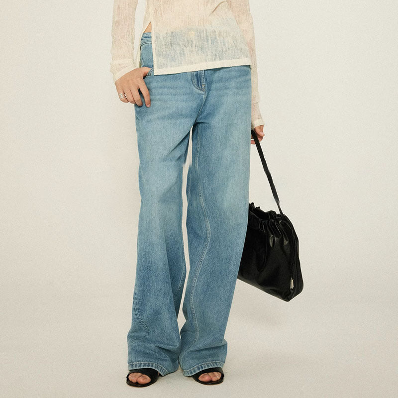 Dame brede High-Waist jeans i afslappet snit og åndbart denimstof Stilla