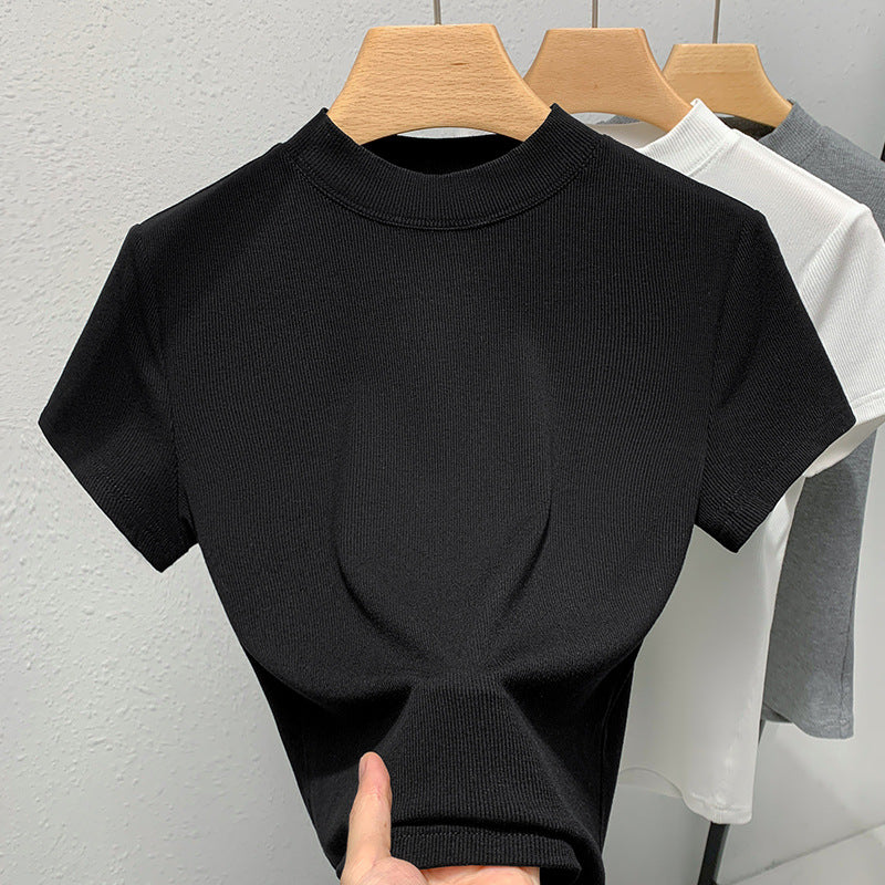 Dame figursyet T-shirt med højtstående krave i elastisk ribmateriale Stilla