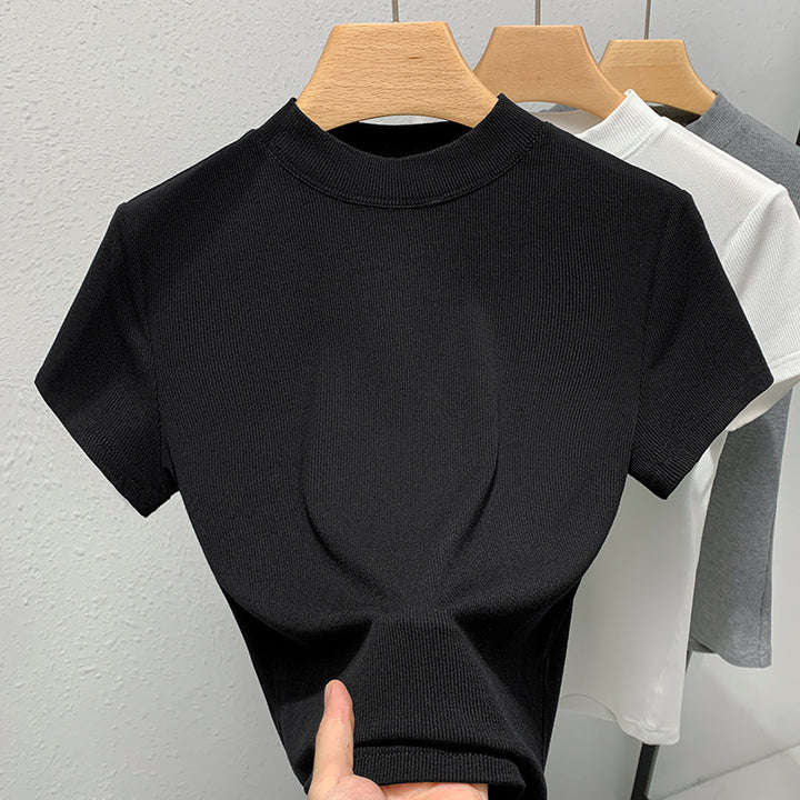 Dame figursyet T-shirt med højtstående krave i elastisk ribmateriale Stilla