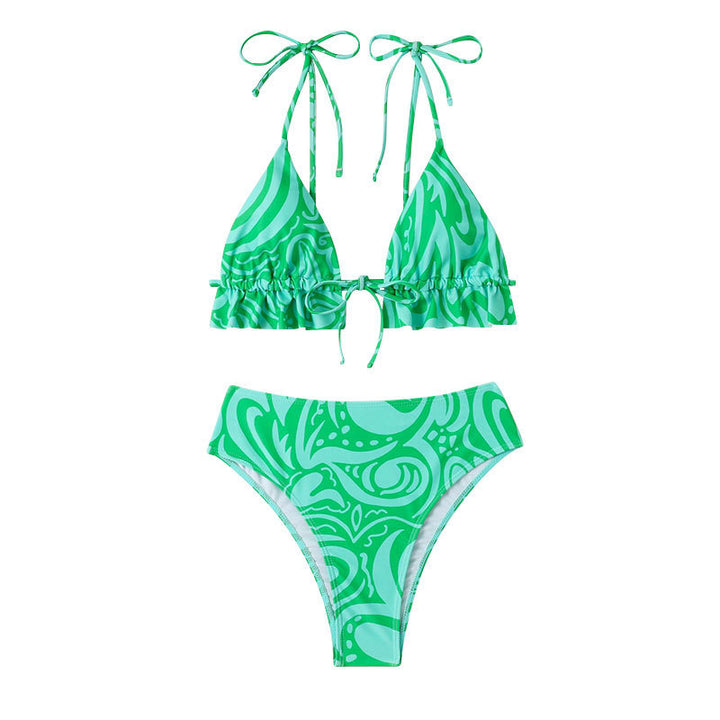 Dame Bikini-sæt med rynket overdel og højhvidet trusse Stilla