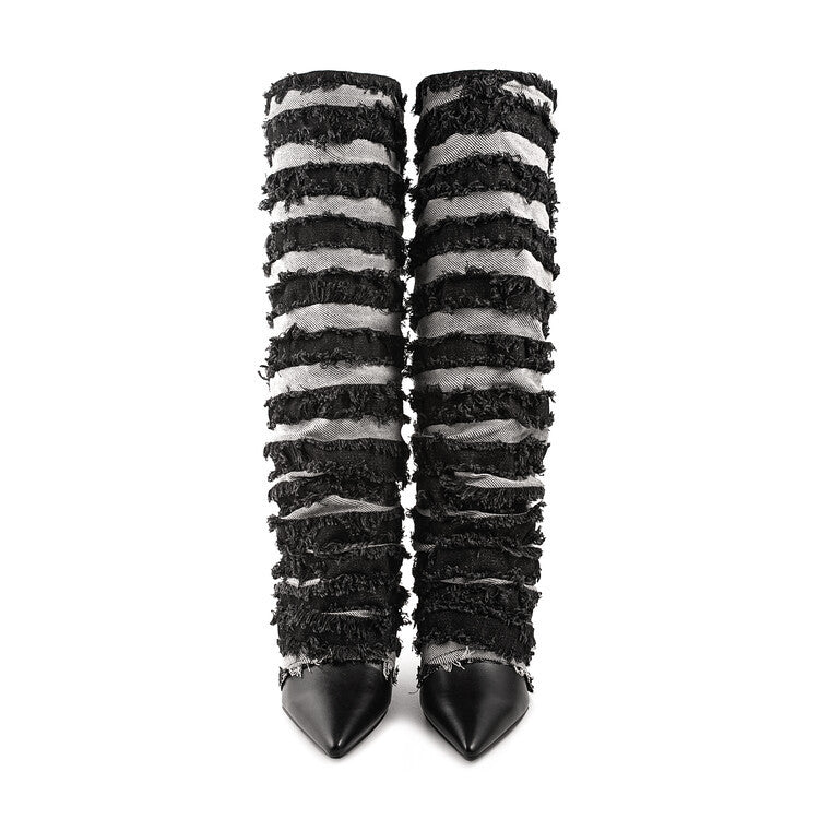Dame High-Gloss Over-the-Knee Slipstøvler med Rüschendetails Stilla