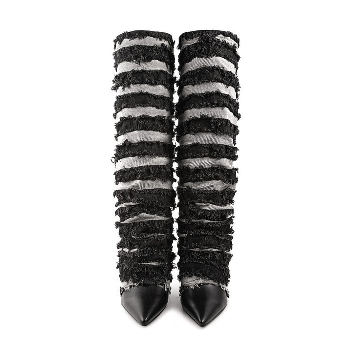 Dame High-Gloss Over-the-Knee Slipstøvler med Rüschendetails Stilla