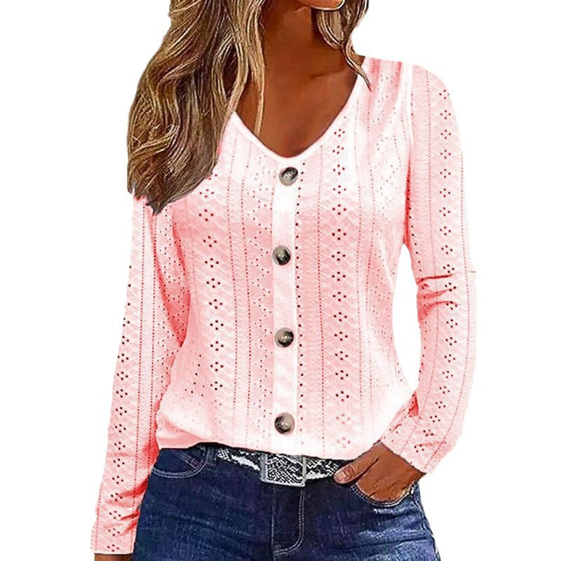 Dame elegant langærmet bluse med knapdetaljer Stilla
