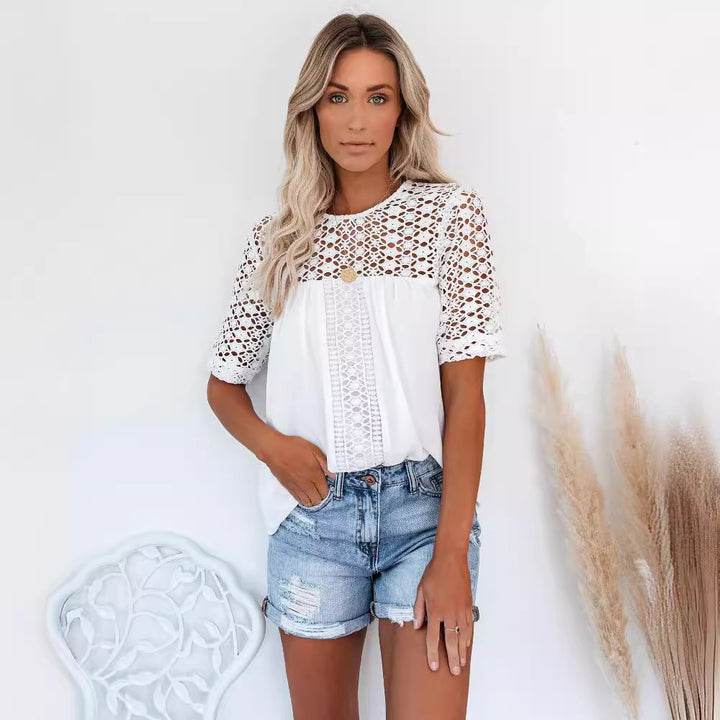 Dame elegant bluse med spids-detalje Stilla