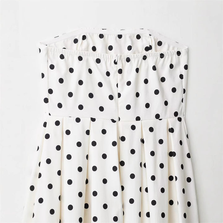 Dame Strapless Udfaset Maxi Kjole med Prikmønster Stilla