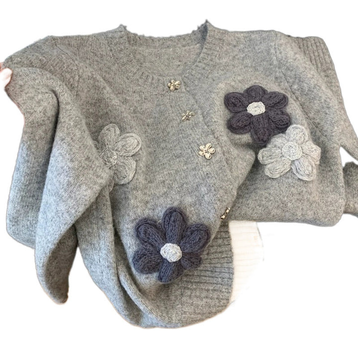 Femme Bestikket Floral Strikjakke Stilla