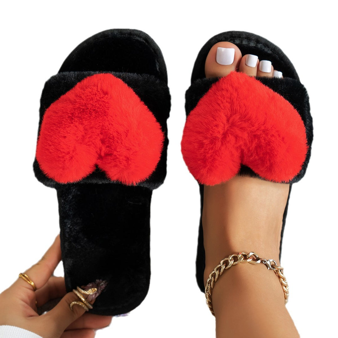 Dame Fuzzy Pantofler med hjerteformede applikationer Stilla