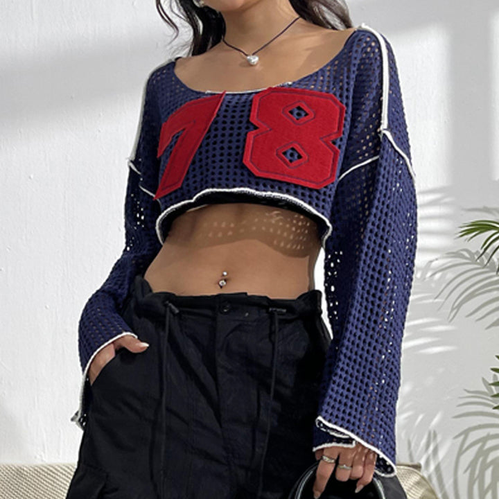 Dame cropped nettop med stilige talapplikationer Stilla