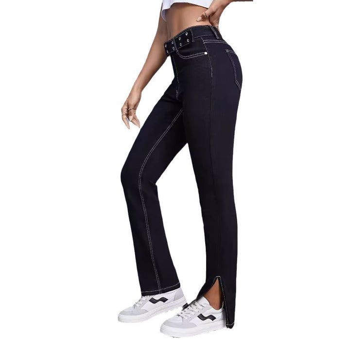 Dame Bootcut Jeans med sidelommer og moderne bælte Stilla