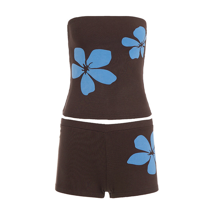 Damen bequeme Shorty-Set mit floralem Print Skovae