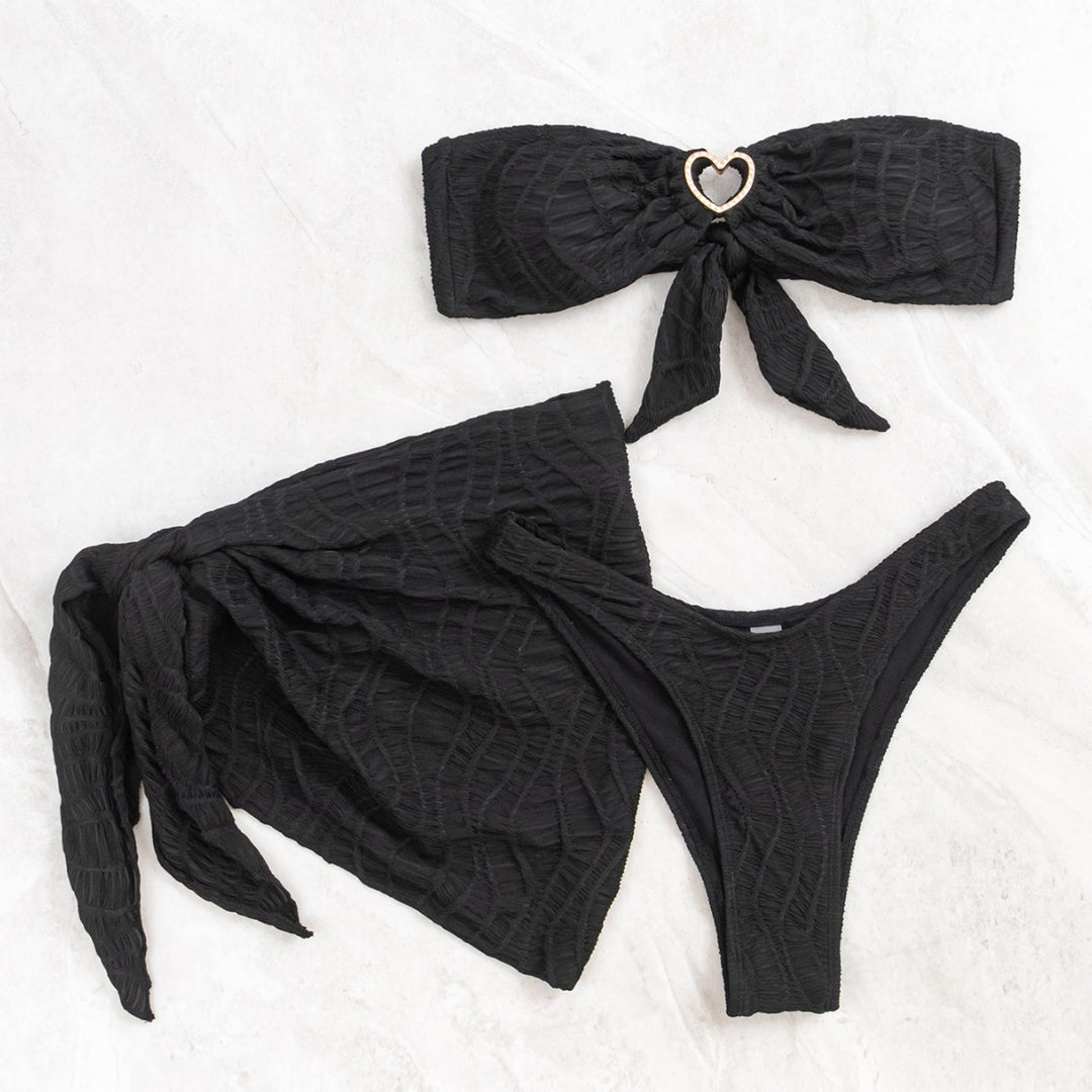 Dame bandeau-bikini med glitrende hjerte detaljer og indpakningsskørt Stilla