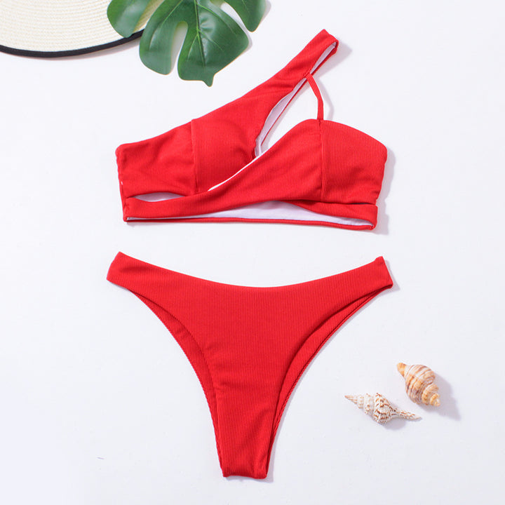 Dame asymmetrisk bikini-sæt med matchende højt skåret underdel Stilla