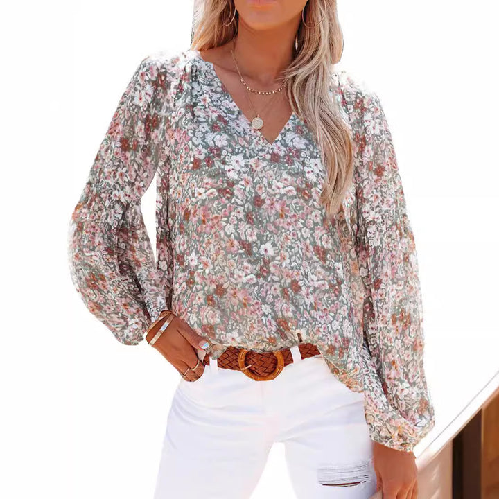 Dame bluse skjorte med blomster mønster og løs pasform Stilla