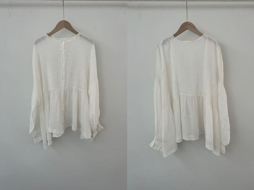 Femme Afslappet Fit Plisseret Langærmet Bluse Stilla