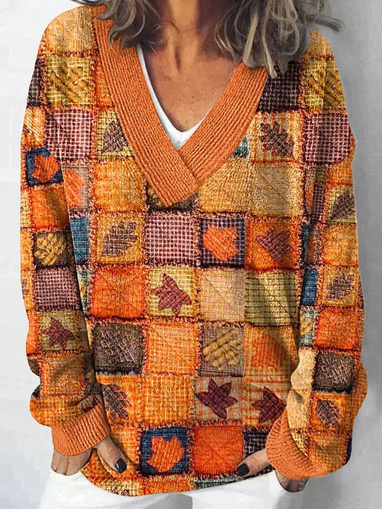 Kvinders V-hals sweater med blomsterdesign og afslappet pasform Stilla