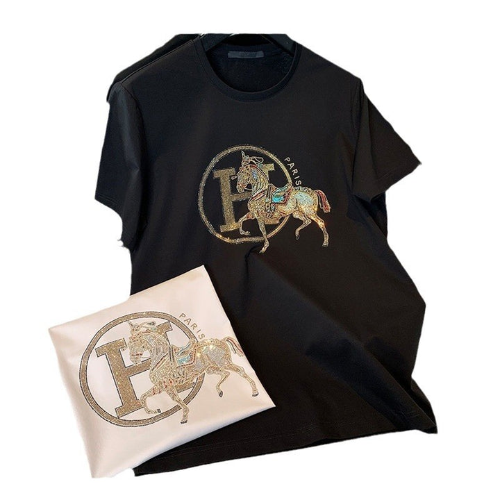 Dame T-shirt med glitrende heste motiv Stilla