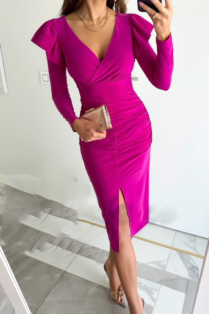 Dame Bodycon Kjole med Vikkelfunktion og Flæse detaljer Stilla