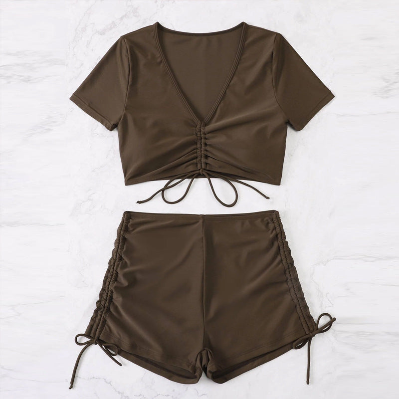 Kvinder Rynk Crop Top og Højtaljede Shorts Sæt Stilla