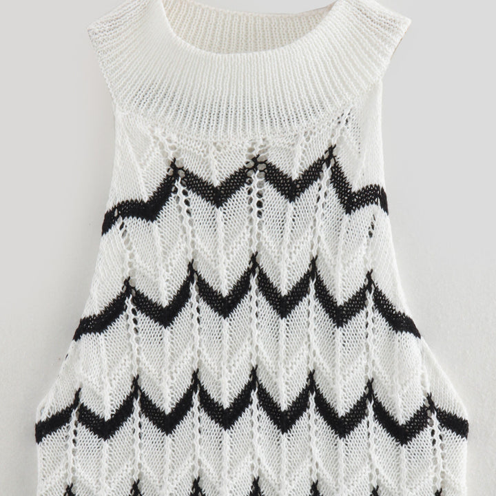 Femme Ærmeløs Strik-Maxi-Kjole med Chevron-Mønster Stilla