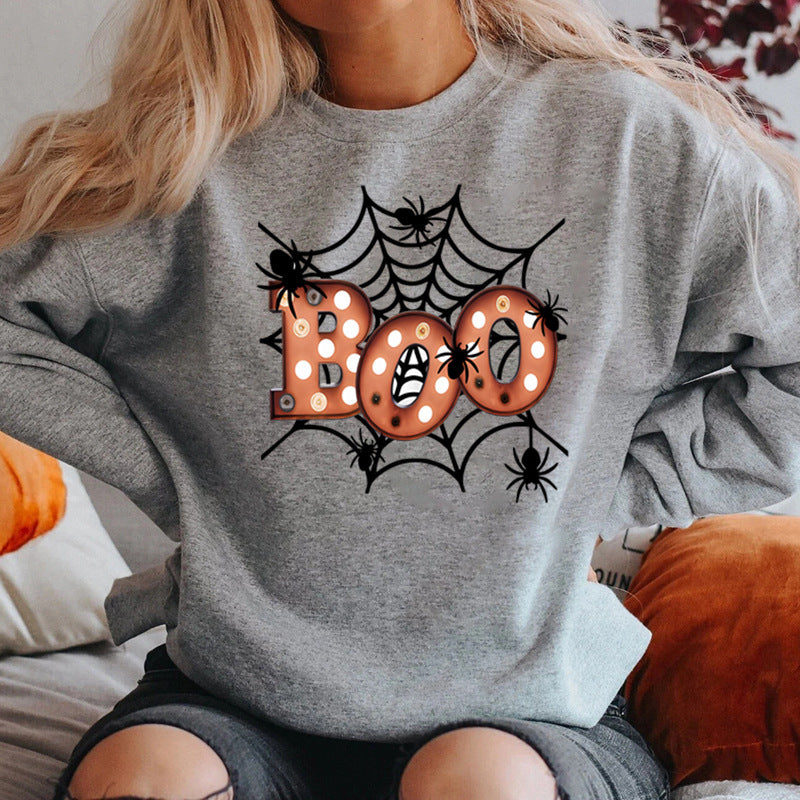 Kvinders sweatshirt med kreativ Halloween edderkoppespind design Stilla