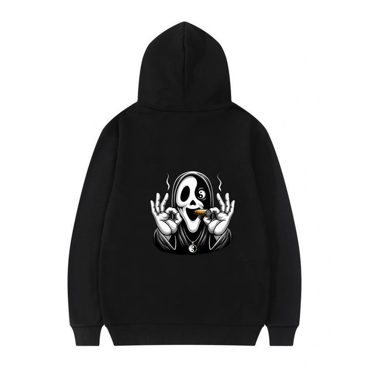 Dame hoodie med kunstnerisk kraniumprint og afslappet pasform Skovae