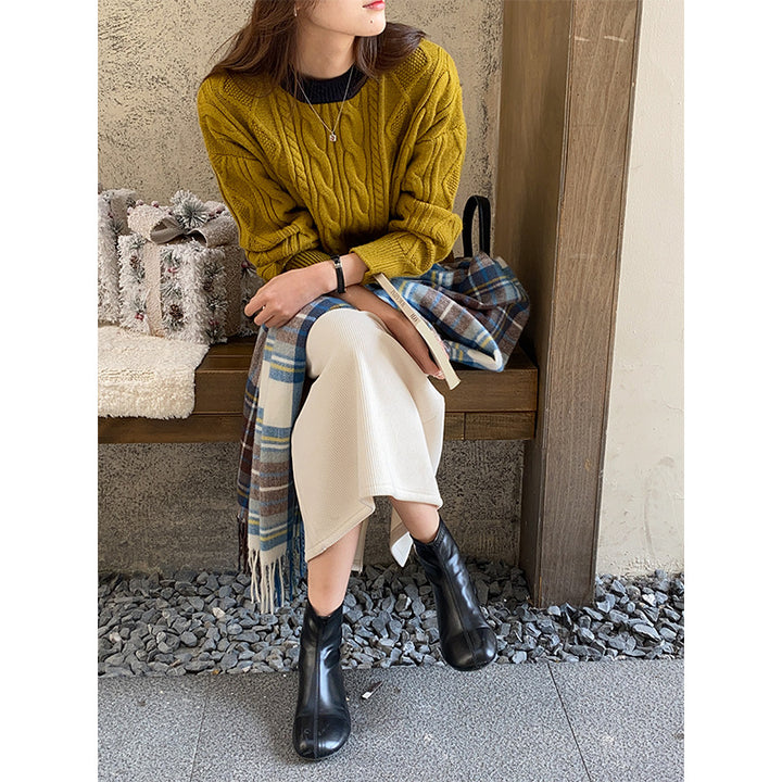 Kvinders chunky strikket pullover med kabelmønster Stilla